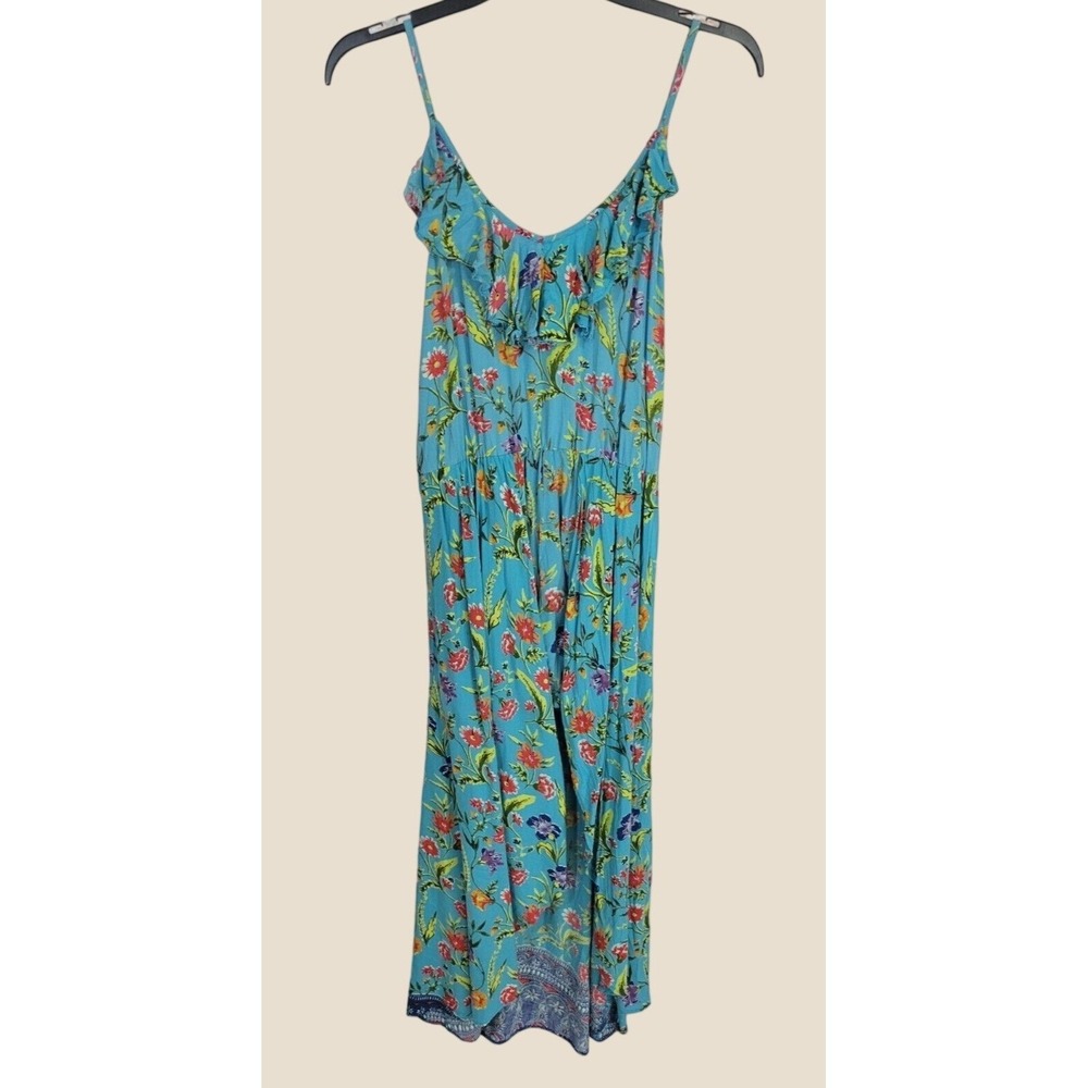 Angie Romper Jumpsuit Boho Floral Summer Beach Festival Chic Blue Large